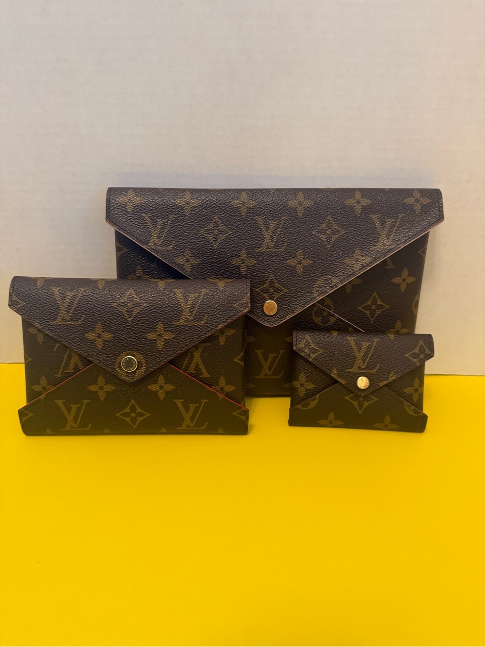 Louis Vuitton Monogram Envelope Wallet Set in Brown with Gold Hardware